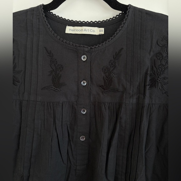 NWT Heirloom Art Co Women’s Nightgown Black Embroidered Size XS